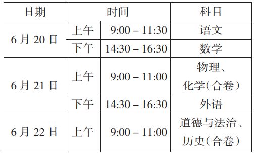 武汉中考日程安排表2025